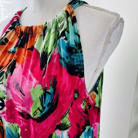 MSK Bright Colorful Artsy Ruffly Tiered Fun Sun Dress - Size Large - Picture 5 of 7